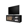 Tousmesmeubles Meuble TV 1 Porte 2 niches Noir Mat/Bois fumé à LEDs - Matera - L 140 x l 43 x H 56 cm - Neuf