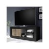 Tousmesmeubles Meuble TV 1 Porte 2 niches Noir Mat/Bois fumé à LEDs - Matera - L 140 x l 43 x H 56 cm - Neuf