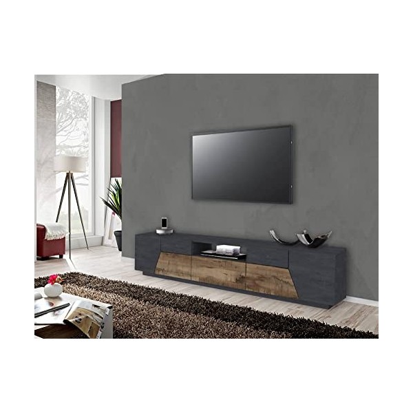 Dmora séjour Meuble, Made in Italy, Support pour TV de Salon à 4 Portes géométriques et 1 tiroir, 220 x 43 h46, Ardoise et ér