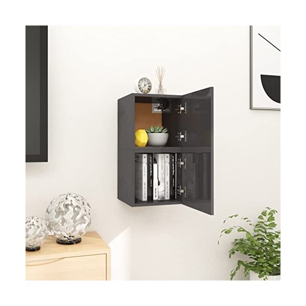 vidaXL 2X Meubles TV Muraux Centre de Divertissement Armoire Suspendue Meuble Stéréo Salon Salle de Séjour Intérieur Gris Bri