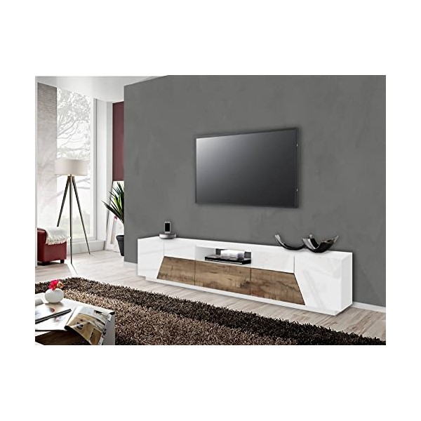 Dmora séjour Meuble, Made in Italy, Support pour TV de Salon à 4 Portes géométriques et 1 tiroir, 220 x 43 h46, Brillant, Bla