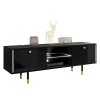 Mirjan24 Meuble TV bas 160 Nozitto 01 avec 2 volets/portes, avec éclairage LED, pieds en métal noir/or, buffet, table TV, meu