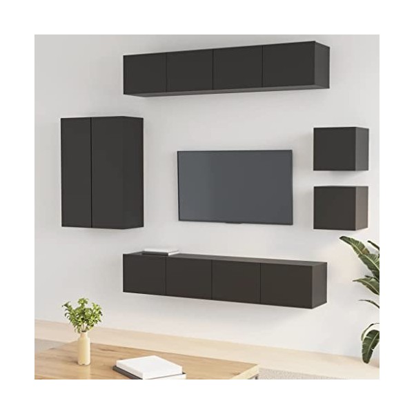 vidaXL Ensemble de Meubles TV 8 pcs Centres de Divertissement Armoires Multimédia Meubles de Salle de Séjour Intérieur Noir B