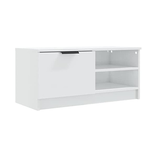 Maxspace TV Meuble, Meuble Tele, Meuble TV Chambre, Meuble TV IindustrielBlanc Brillant 80x35x36,5 cm Bois dingénierieConvie