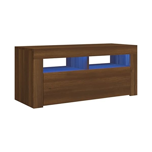 Tidyard Meuble TV avec Lumières LED Meuble Television Banc TV de Salon Armoire Multimédia Chêne Marron 90x35x40 cm