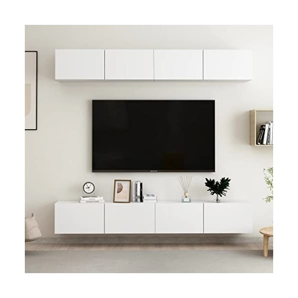 lvssiao Meuble TV pour salon, meubles pour TV 4 pièces aggloméré Blanc 100 x 30 x 30 cm Très résistant Module TV pour chambre