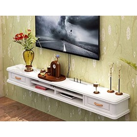 EsEntL Centre de Divertissement multimédia, Meuble TV Flottant en Bois Massif avec tiroirs et Trou pour câble, pour Salon, Sa