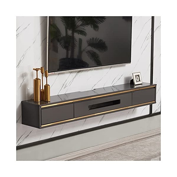 Meuble TV Meuble TV Flottant, Meuble TV Mural en Bois, Console Multimédia, Huche de Rangement de Bureau Flottant, avec Trous 