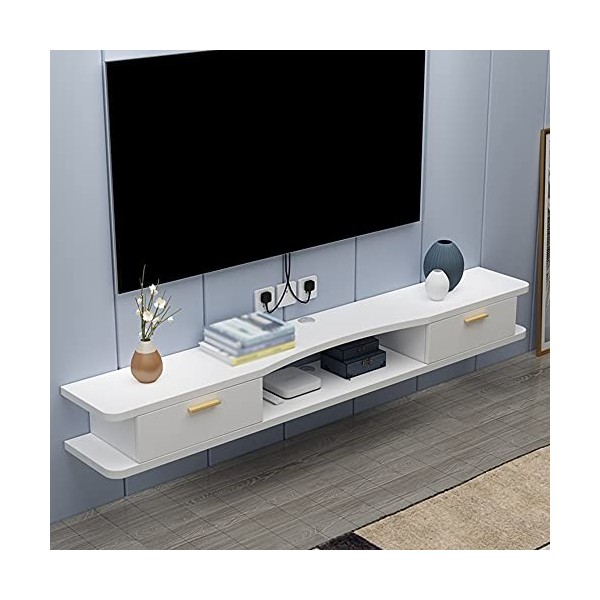 EsEntL Étagère de Rangement multimédia, Meuble TV Mural à Double tiroir avec Trou pour Fil, Applicable au projecteur télécomm