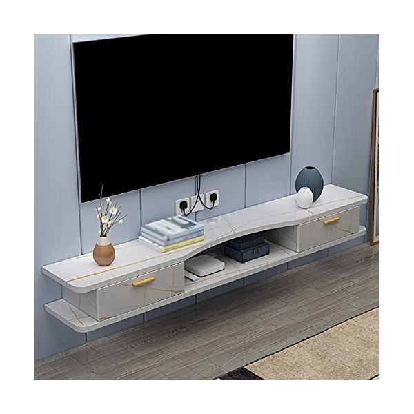 EsEntL Étagère de Rangement multimédia, Meuble TV Mural à Double tiroir avec Trou pour Fil, Applicable au projecteur télécomm