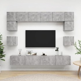 Générique Ensemble de Meuble TV 8 pcs Gris béton Aggloméré,90.3 KG,3079112, Meubles, Meubles TV