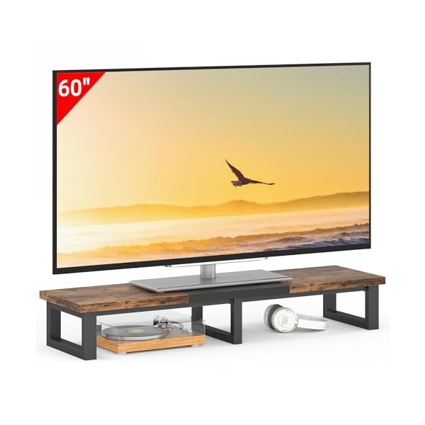 YAOHUOO Grand rehausseur TV de 119,4 cm pour TV de 81,3 à 152,4 cm, étagère avec pieds en acier, support TV de table pour bur