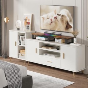 YAOHUOO Grand rehausseur TV de 119,4 cm pour TV de 81,3 à 152,4 cm, étagère avec pieds en acier, support TV de table pour bur