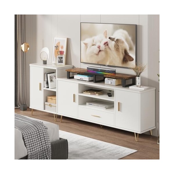 YAOHUOO Grand rehausseur TV de 119,4 cm pour TV de 81,3 à 152,4 cm, étagère avec pieds en acier, support TV de table pour bur