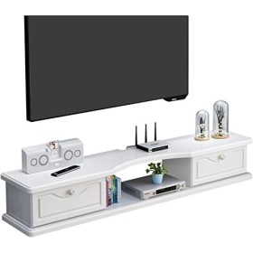 Uvency Meuble Tv Mural Console Multimédia Murale Avec 2 Portes, 39,3/47,2/55,1 Pouces Meuble Tv Mural Blanc, Étagère Flottant
