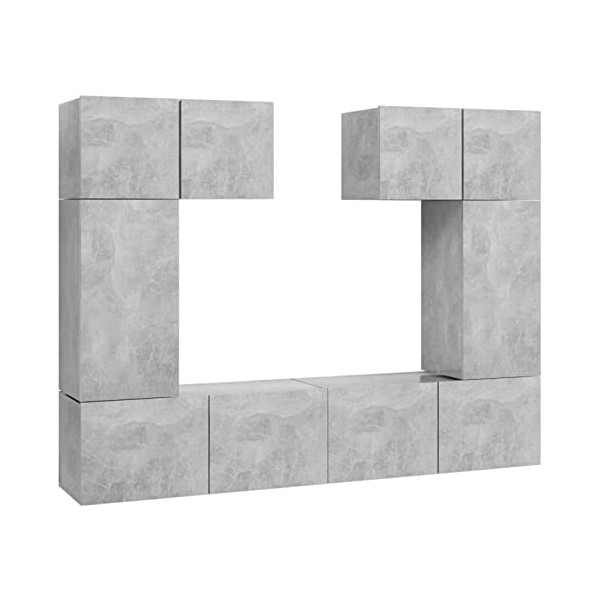 JUNZAI Ensemble de Meuble TV 6 pcs Gris béton Aggloméré,Table Television Salon,Meuble Télé Haut,Meuble TV Haut