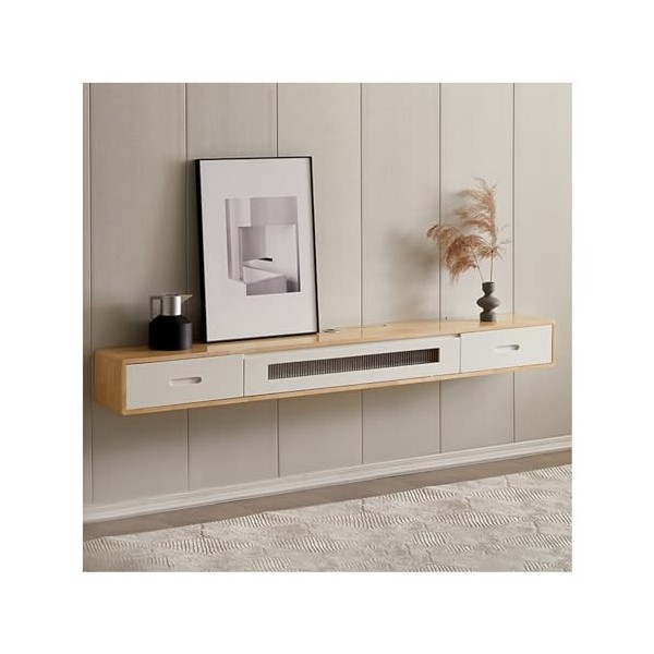 Meuble TV Flottant, avec 2 Tiroirs Et Porte en Verre, Meuble De Divertissement, Étagère Murale pour Salon Et Chambre À Couche