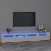 Higsose Meuble TV Salon avec Lumières LED Colorées Blanc Brillant 240x35x40 cm Bois dingénierie Style Tendance Meuble Média 