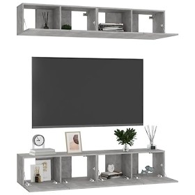 Hotorun Lot de 4 meubles TV pour le salon - 80 x 30 x 30 cm - Matériau du bois - Gris béton - Armoire murale tendance - Espac
