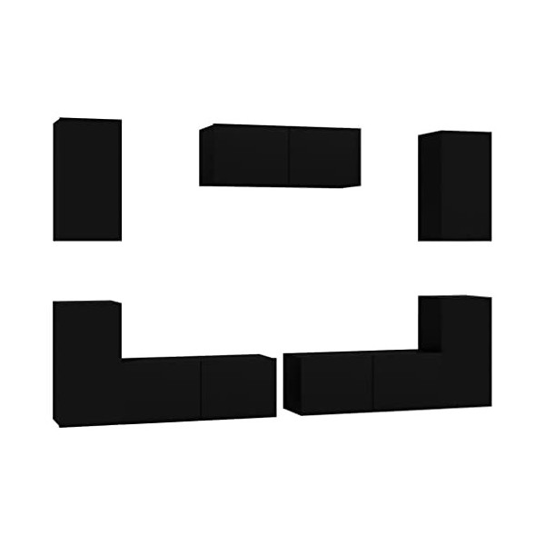 Ensemble de Meubles TV 7 pcs Noir Bois dingénierie - Banc TV avec Rangement Meuble Télé, Convient pour Salon ou Chambre