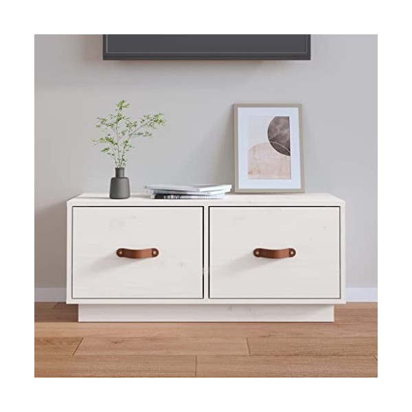 Meuble TV blanc 80x34x35 cm pin massif