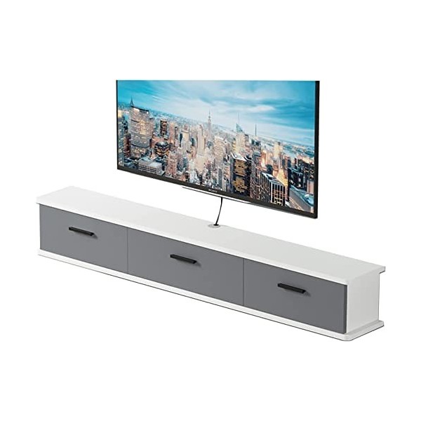 Suuim Meuble TV Mural, Meuble TV Flottant, Centre de Divertissement avec 3 Portes, étagère Murale pour Salon, Chambre à Couch