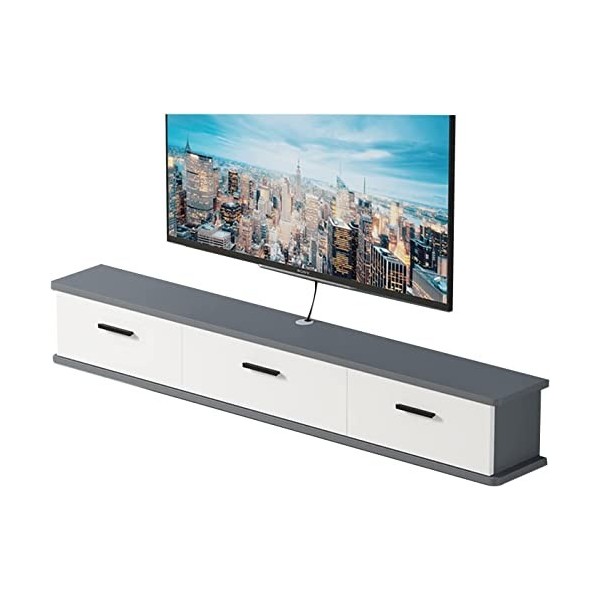 Suuim Meuble TV Mural, Meuble TV Flottant, Centre de Divertissement avec 3 Portes, étagère Murale pour Salon, Chambre à Couch