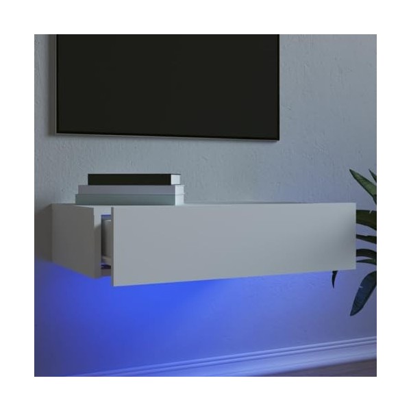 Meuble TV avec éclairage LED Blanc 60x35x15,5 cm - Meuble TV, Armoire Basse Centre, Support Télé pour Salon Chambre,