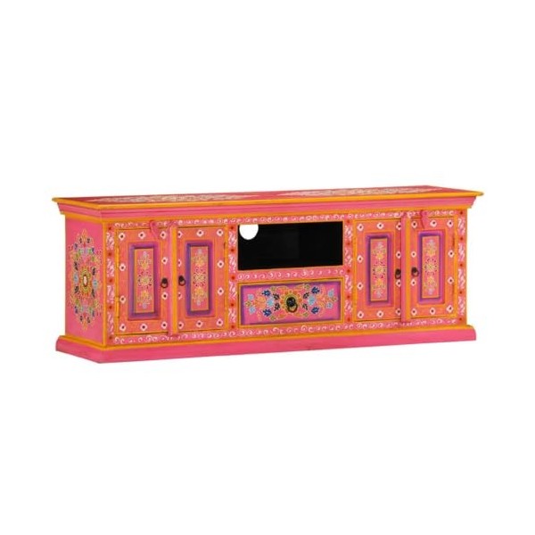 FAMIROSA Meuble TV Rose 110x30x40 cm Bois Massif de manguier 17.75KG 