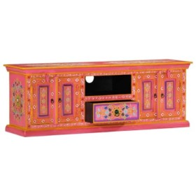 FAMIROSA Meuble TV Rose 110x30x40 cm Bois Massif de manguier 17.75KG 
