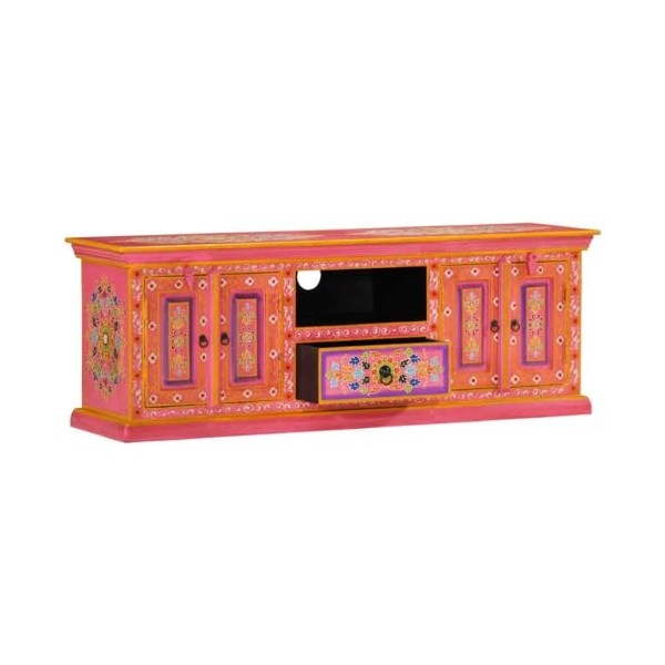 FAMIROSA Meuble TV Rose 110x30x40 cm Bois Massif de manguier 17.75KG 