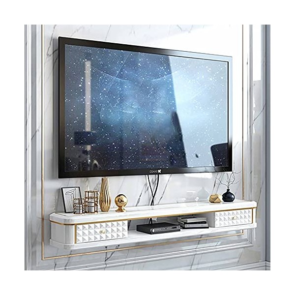 EsEntL Unité de Divertissement Flottante, Meuble TV Mural en Bois Massif avec Espace de Rangement Ouvert et 2 tiroirs, pour C