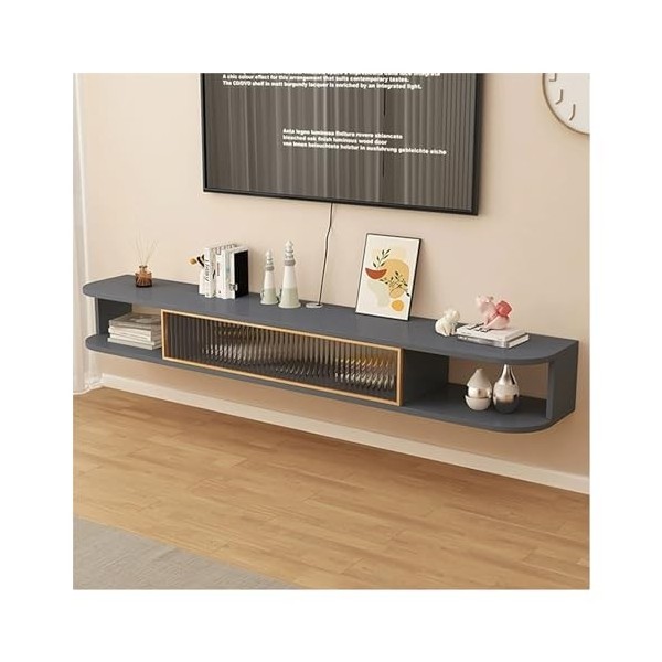 Meuble TV flottant Support de meuble TV mural flottant de 63 pouces, étagère de rangement murale en bois for console multiméd