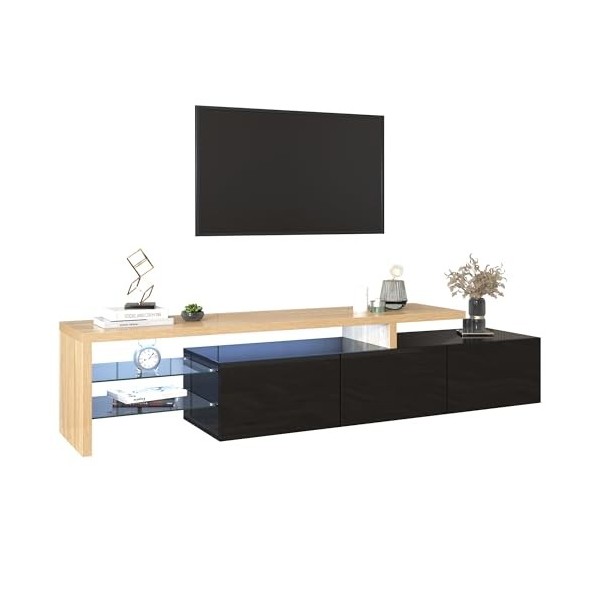 kubeier Meuble TV avec lumières LED, Buffet Bas, Meuble TV, Table TV, Meuble TV, Table avec éclairage LED et 3 armoires, étag