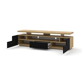 Eva Meuble TV bas 180 cm Meuble TV Table Buffet Double Plateau TV Commode HiFi Table chêne Artisan / noir mat avec éclairage