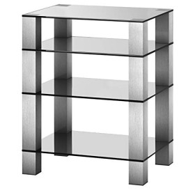 SONOROUS - Meuble HiFi 4 étagères. Verre Transparent/châssis Gris. réf. rx5040-tg. avec Roues.