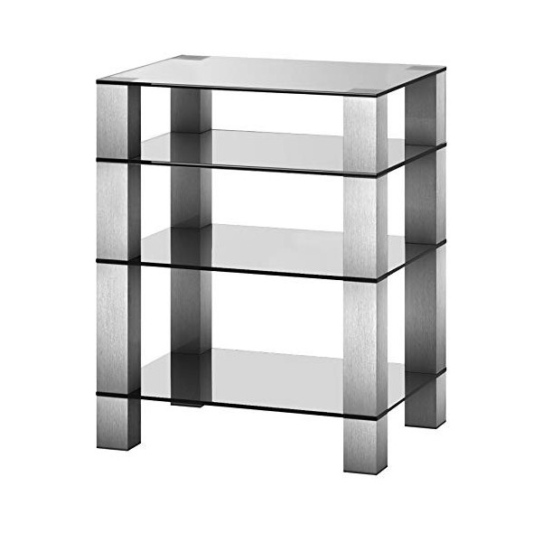 SONOROUS - Meuble HiFi 4 étagères. Verre Transparent/châssis Gris. réf. rx5040-tg. avec Roues.