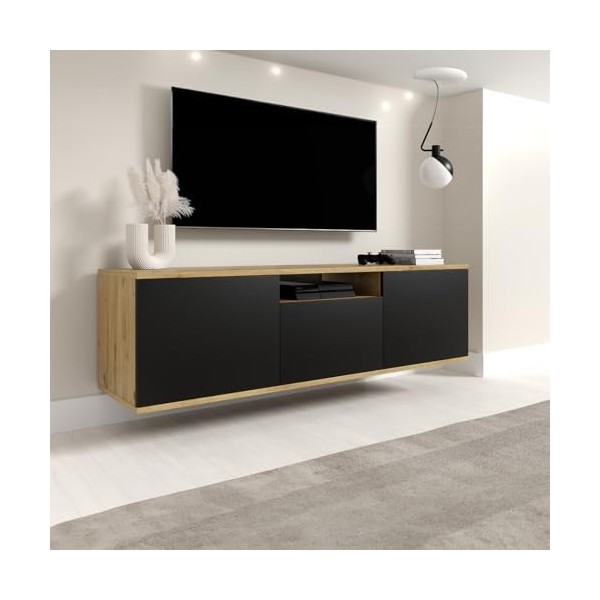 Petits-meubles Meuble TV Mural 3 Portes 150 cm Keen Bois et Noir