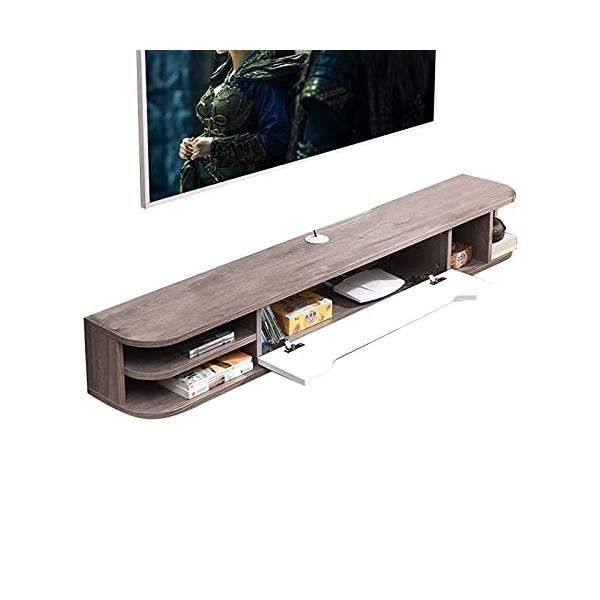Console multimédia Murale de 130 cm, étagère de composant de Meuble TV Flottant avec Porte, Meuble de Rangement pour Meuble T