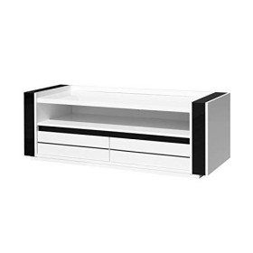 Meuble tv LINA blanc et noir laqué + LED