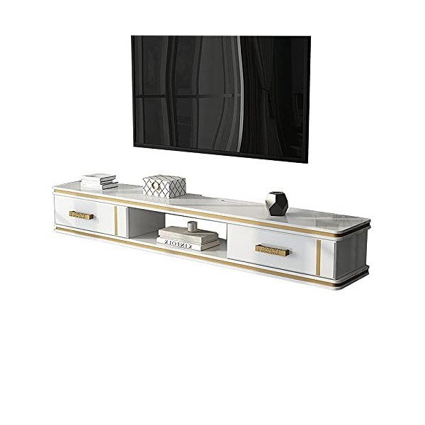 EsEntL Meuble TV Flottant, étagère de Rangement pour Meuble TV Mural avec 2 tiroirs, Bois de pin, Console multimédia Murale, 