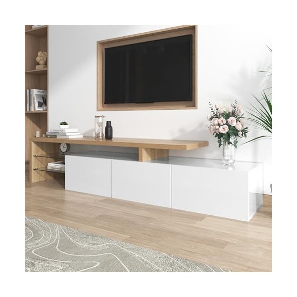 kubeier Meuble TV, Tableau TV, Lowboard pour télévision, Meuble TV, Meuble TV, 197 x 39 x 42 cm, Table TV, Bandes Lumineuses 