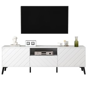 kubeier Meuble TV Bas Meuble TV Blanc 170 cm pour téléviseurs 70 Pouces, Meuble TV Bois avec 2 Portes et 2 tiroirs, Meuble Ba