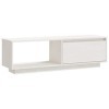 Meuble TV Blanc 110x30x33,5 cm Bois de pin Massif - Meuble Chambre, Support Télé pour Salon Salle à Manger Chambre, Style Ind