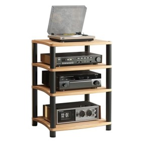 Étagère dangle en bois pour médias audio/vidéo – Parfait pour le salon et les jeux – Tour de rack audio stéréo à 4 niveaux –