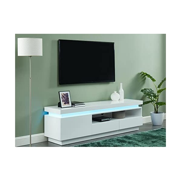 Vente-unique Meuble TV Emerson II - 1 Porte & 2 tiroirs - MDF laqué Blanc - LEDs