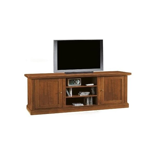 Mar.c.a. Design, Meuble TV Bois Massif, Meuble Salon Noyer Foncé - Support TV et Meuble de Rangement avec Casiers et Étagères