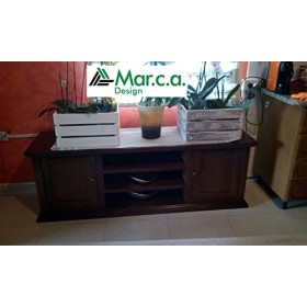 Mar.c.a. Design, Meuble TV Bois Massif, Meuble Salon Noyer Foncé - Support TV et Meuble de Rangement avec Casiers et Étagères