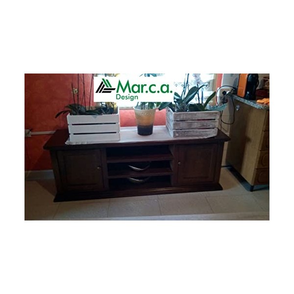 Mar.c.a. Design, Meuble TV Bois Massif, Meuble Salon Noyer Foncé - Support TV et Meuble de Rangement avec Casiers et Étagères