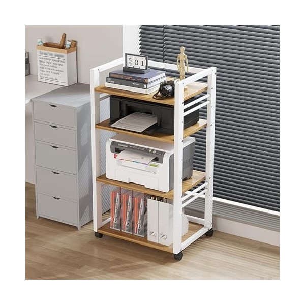 Support Multimédia Audio Audio Vidéo avec 4 Étagères, Tour Audio Stéréo avec Support en Bois Réglable en Hauteur for La Maiso